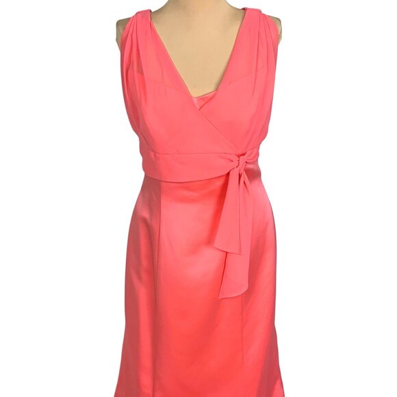 Alfred Angelo Coral Mermaid Bridesmaid Maxi Dress 14 Satin Sleeveless V-Neck - Picture 2 of 7